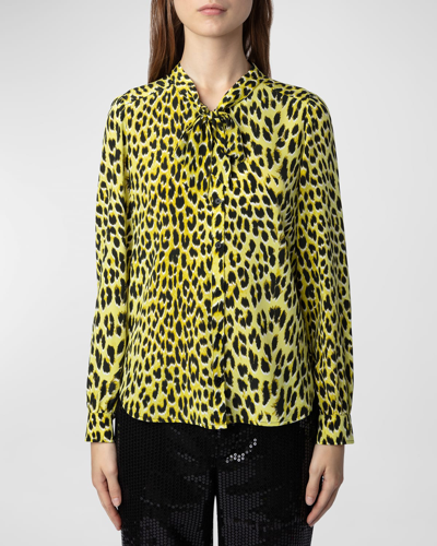 Shop Zadig & Voltaire Taos Leopard Crepe De Chine Shirt In Jonquil