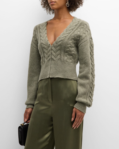 Shop Naadam Cropped Cable-knit Wool-cashmere Cardigan In Faded Army Green