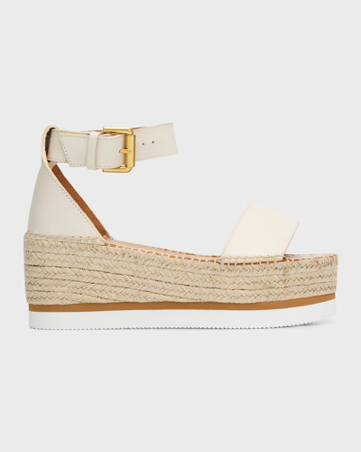 Shop See By Chloé Glyn Leather Flatform Espadrille Sandals In Natural