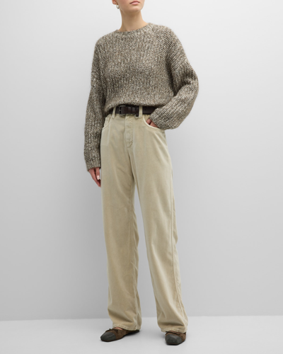 Shop Brunello Cucinelli 5-pocket Vintage Washed Velvet Straight-leg Trousers In C9504 Feather