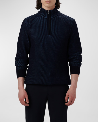 Shop Bugatchi Men's Quarter-zip Ribbed Sweater In Navy