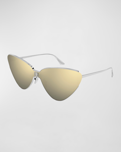 Shop Balenciaga Logo Metal Cat-eye Sunglasses In Shiny Silver