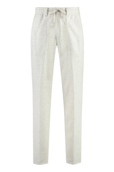 Shop Hugo Boss Wool Blend Trousers In Ivory