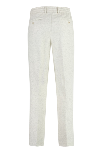 Shop Hugo Boss Wool Blend Trousers In Ivory