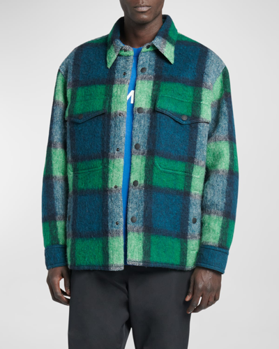 Shop Moncler Men's Waier Wool Shirt Jacket In Bright Green
