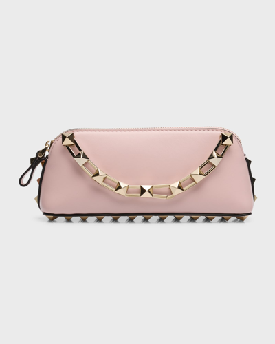Shop Valentino Mini Rockstud Leather Clutch Bag In Rose Quartz