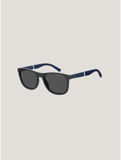 Shop Tommy Hilfiger Flag Logo Square Sunglasses In Matte Blue