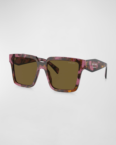 Shop Prada Contrasting Logo Square Acetate & Plastic Sunglasses In Brown