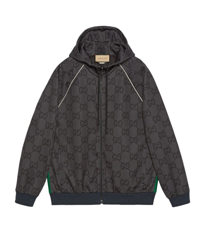 Shop Gucci Jumbo Gg Hooded Jacket In Grey
