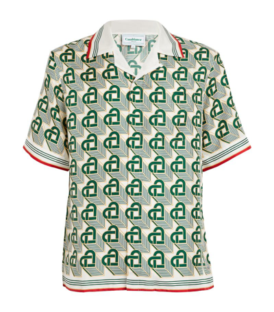 Shop Casablanca Silk Heart Monogram Shirt In Green