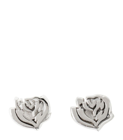 Shop Burberry Silver Rose Stud Earrings