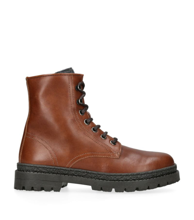 Shop Brunello Cucinelli Leather Lace-up Boots In Brown
