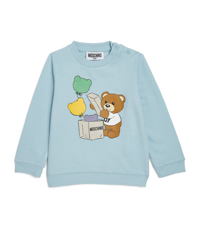 Shop Moschino Teddy Bear Sweatshirt (3-36 Months) In Blue