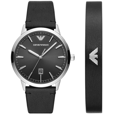 Shop Armani Collezioni Emporio Armani Watch And Bracelet Gift Set Black