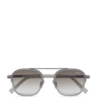 Shop Zegna Rounded Sunglasses In Grey