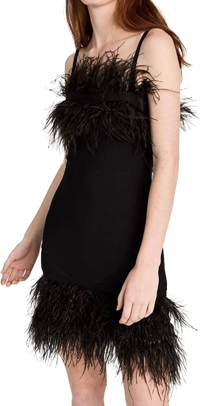 Shop Staud Women Etta Square Neckline Feather Trim Fitted Dress In Black