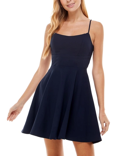 Shop City Studio Juniors Womens Lace Mini Fit & Flare Dress In Blue