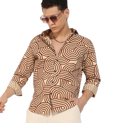 Shop Campus Sutra Contrast Lines Shirt In Beige
