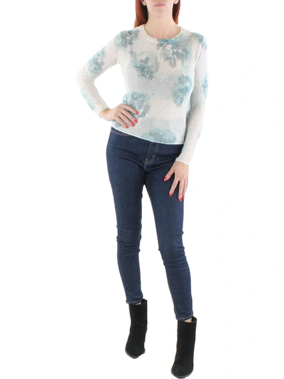 Shop Vince Dahlia Womens Printed Pull Over Crewneck Sweater In Blue