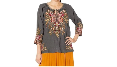 Shop Johnny Was Charlotte Peasant Blouse In Cement In Grey