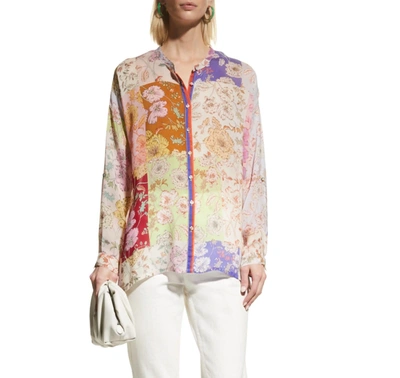 Shop Johnny Was Cosmo Lauren Floral-print Patchwork Blouse In Multicolor In Beige
