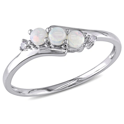 Mimi & Max 1/5ct Tgw Opal And Diamond Accent 3-stone Ring In 10k White Gold In White