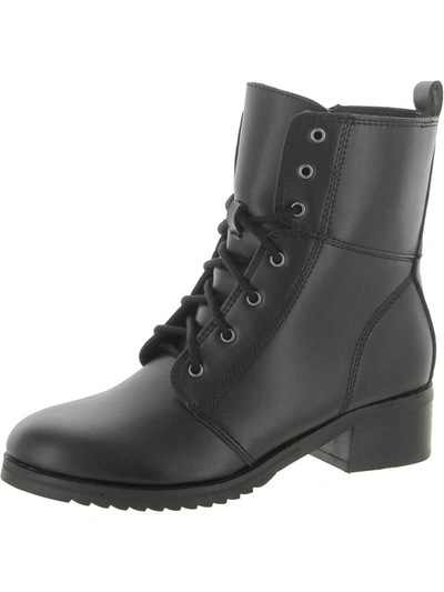 Shop Aqua College Womens Leather Ankle Combat & Lace-up Boots In Black