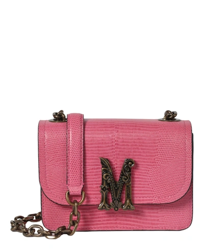 Shop Moschino Logo Plaque Chain-link Crossbody Bag In Pink