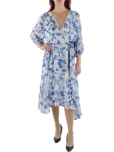 Shop Dkny Plus Womens Printed Hi-low Wrap Dress In Blue
