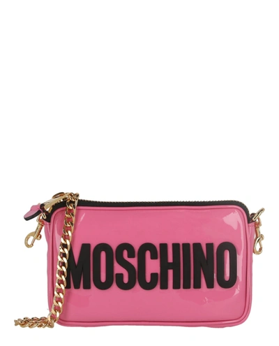 Shop Moschino Patent Leather Logo Shoulder Bag In Pink