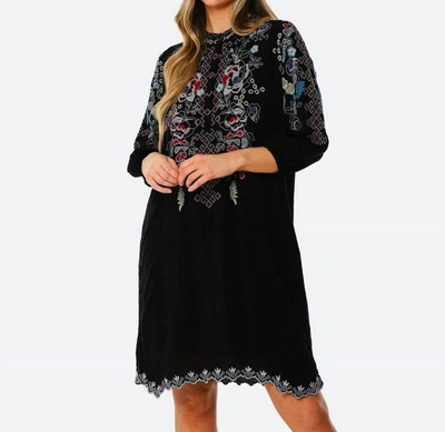 Shop Johnny Was Embroidered Nola Shift Dress In Black Multi
