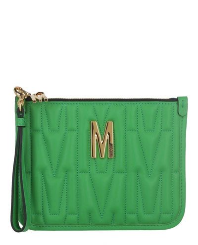 Shop Moschino Quilted Logo Wristlet In Green