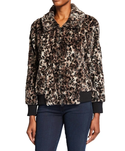 Johnny Was Leopard Faux Fur Bomber Jacket In Multi In Brown