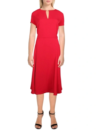 Shop Lauren Ralph Lauren Womens Georgette Short Sleeves Midi Dress In Red