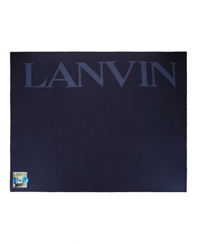 Shop Lanvin Logo Wool Wrap In Blue