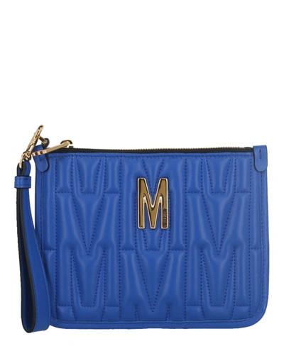 Shop Moschino Quilted Logo Wristlet In Blue