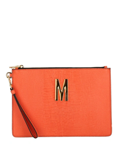 Shop Moschino M-logo Leather-embossed Wristlet In Orange