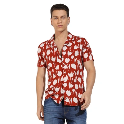 Shop Campus Sutra Botanical Block Shirt In Red