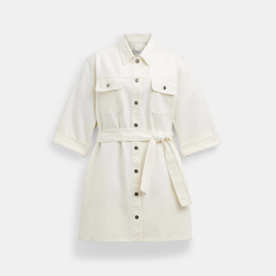 Shop Coach Outlet Denim Short Sleeve Dress In White