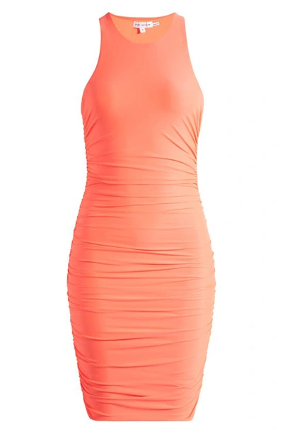 Shop Good American Ruched Satin Body-con Minidress In Fiery Coral 002