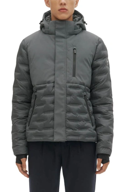 Noize Dawson Mixed Media Hooded Puffer Jacket In Mineral