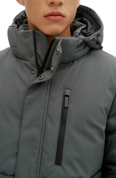 Noize Dawson Mixed Media Hooded Puffer Jacket In Mineral
