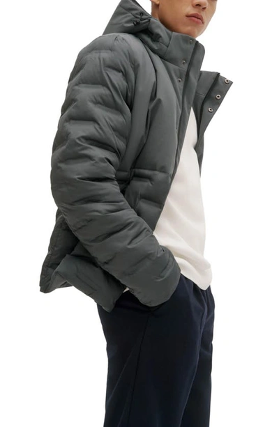 Noize Dawson Mixed Media Hooded Puffer Jacket In Mineral