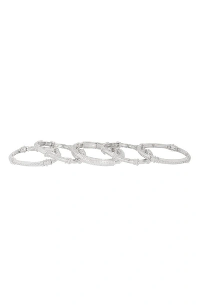 Nordstrom Rack Set Of 5 Textured Stretch Bracelets In Rhodium