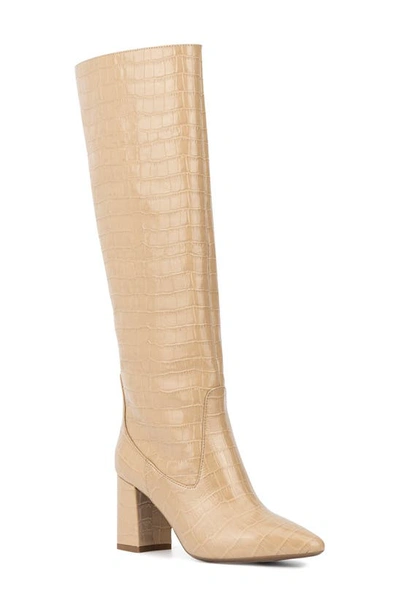 Croc Embossed Weatherproof Tall Boot In Beige