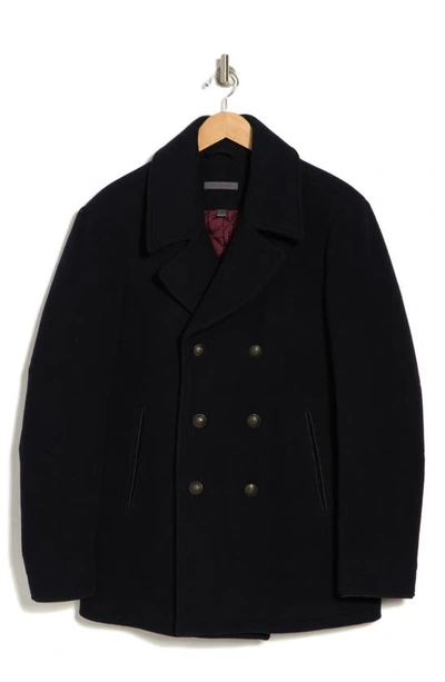 Shop John Varvatos Carlos Wool Blend Peacoat With Removable Faux Leather Bib Insert In Navy