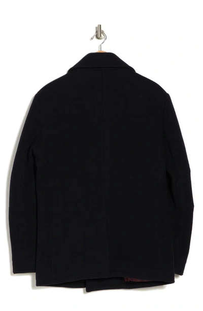 Shop John Varvatos Carlos Wool Blend Peacoat With Removable Faux Leather Bib Insert In Navy
