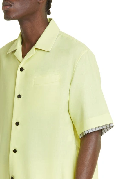 Shop Sacai Short Sleeve Convertible Collar Suiting Shirt In Yellow