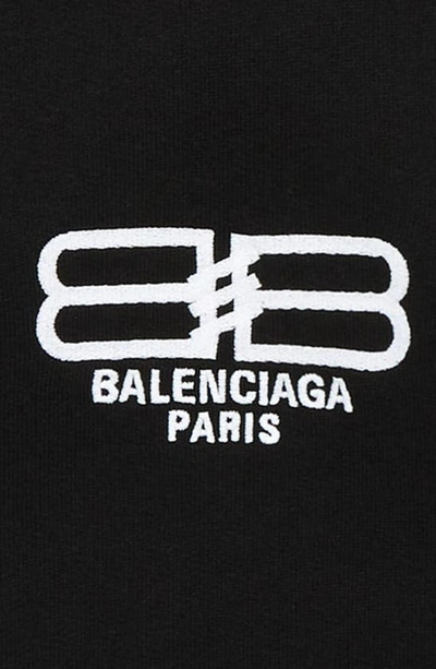 Shop Balenciaga Kids' Bb Logo Classic Cotton Fleece Graphic Hoodie In Washed Black/ White