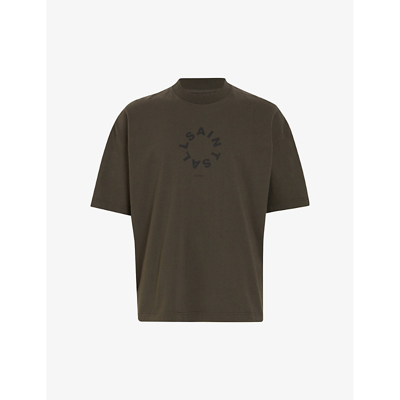 Shop Allsaints Men's Liberty Green Tierra Brand-print Organic Cotton-jersey T-shirt